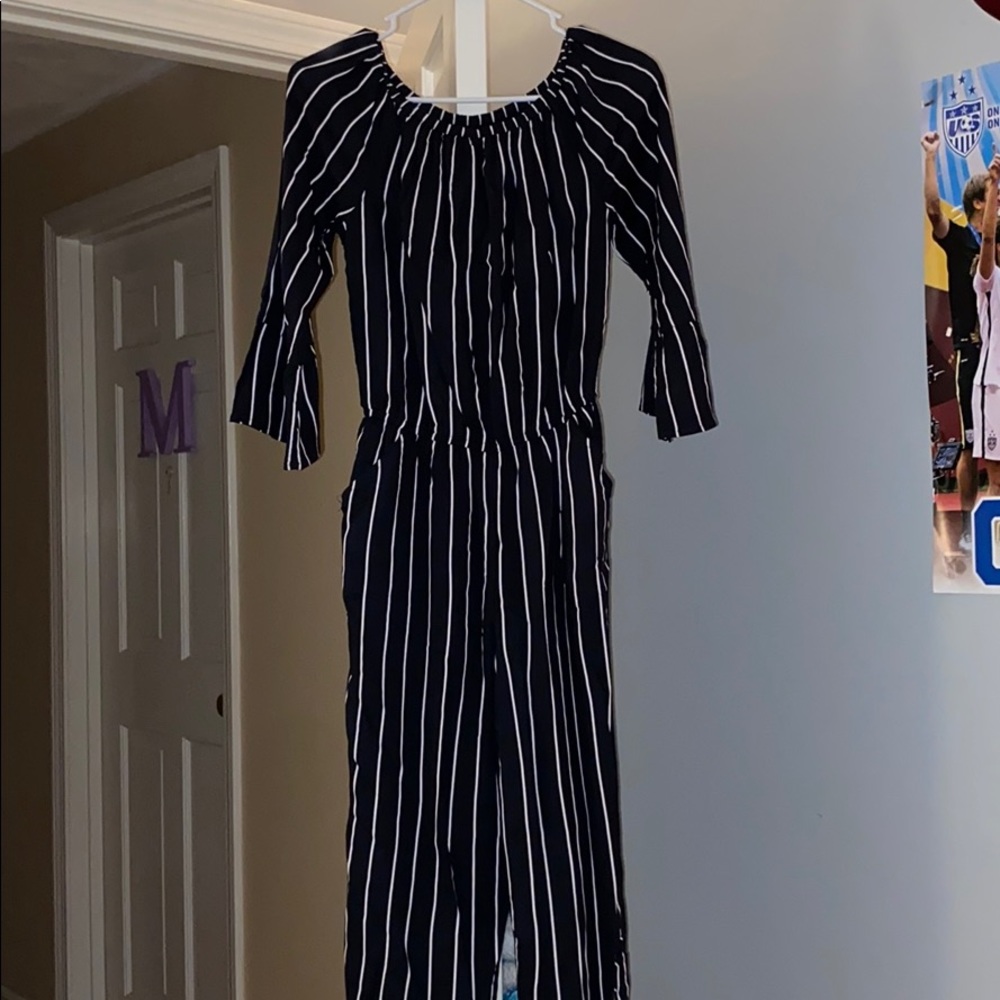 Abercrombie Kids black and white striped jumpsuit